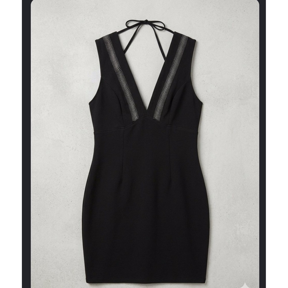 Topshop Black V-Neck Chain Trim Mini Dress Halter Back Size 12 NEW